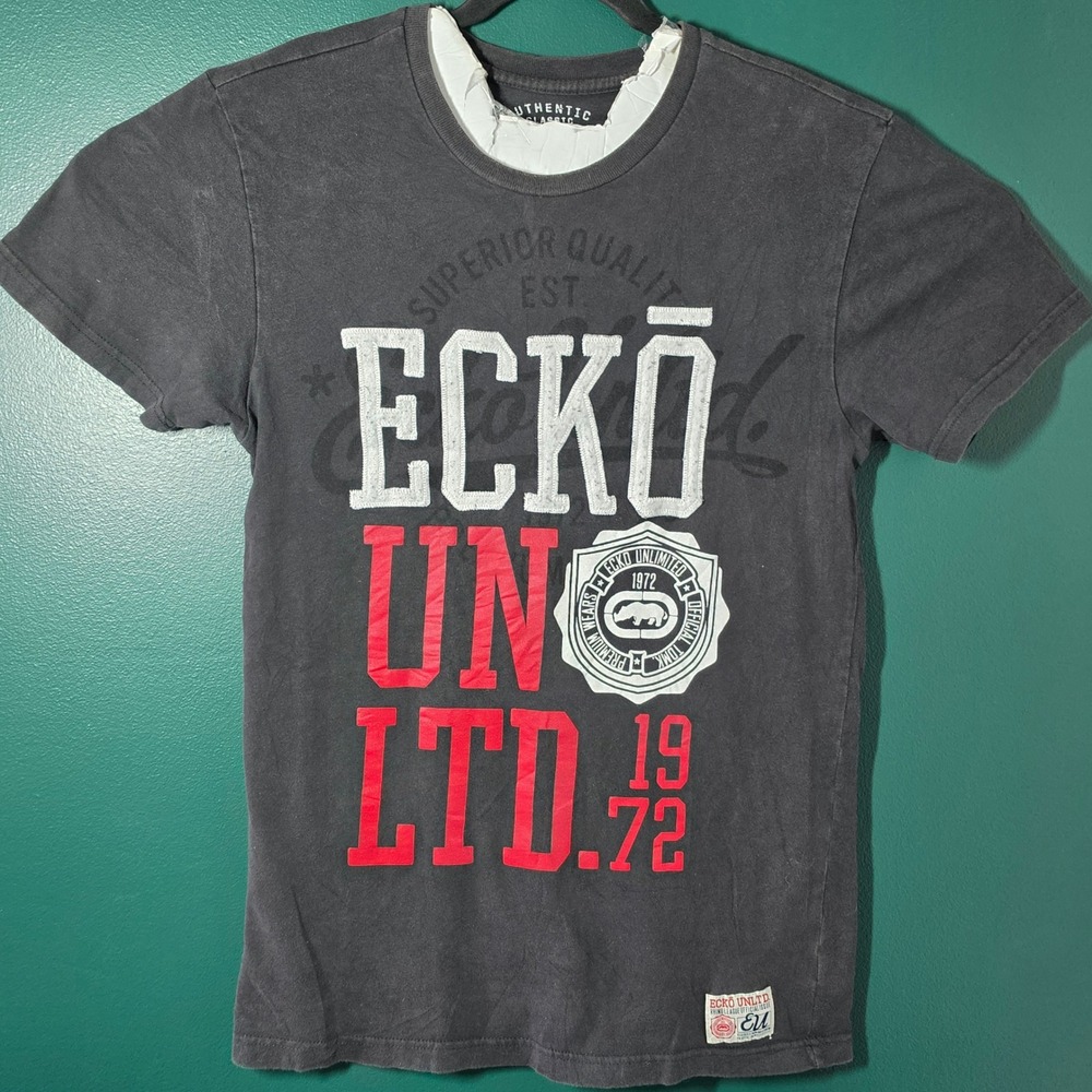 Ecko Unltd Mens Graphic T-Shirt Charcoal Gray Rhino 1972 Streetwear Medium